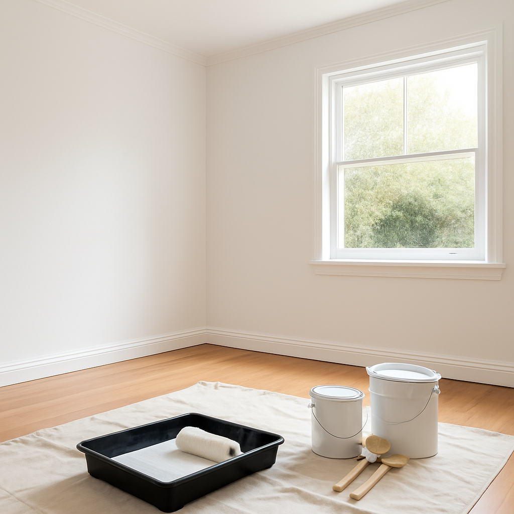 Freshly painted bright living room with clean walls and professional finish
