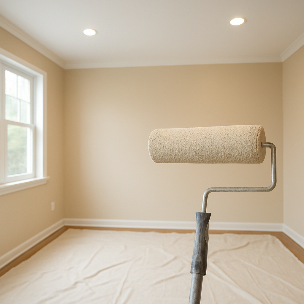 Freshly painted neutral living room interior with clean walls and ceilings